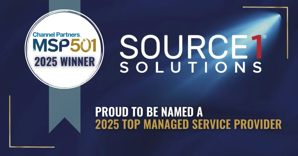 Channel Partners MSP 501 2025 Winner badge naming Source 1 Solutions a top managed service provider
