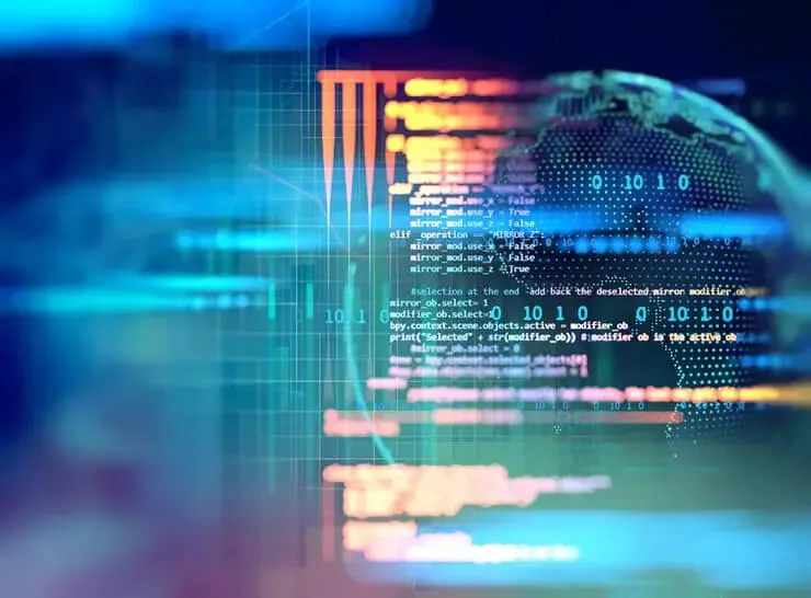 Abstract digital globe with streaming code and data representing cloud systems