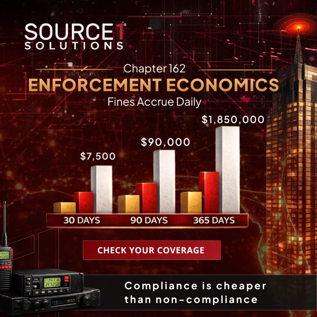 Source 1 Solutions graphic on Florida Chapter 162 enforcement economics showing fines accruing over 30, 90 and 365 days