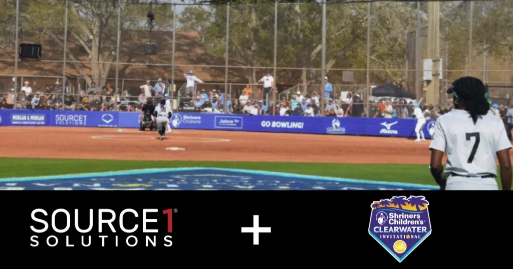 Source 1 Solutions and Clearwater Threshers partnership graphic over a baseball field