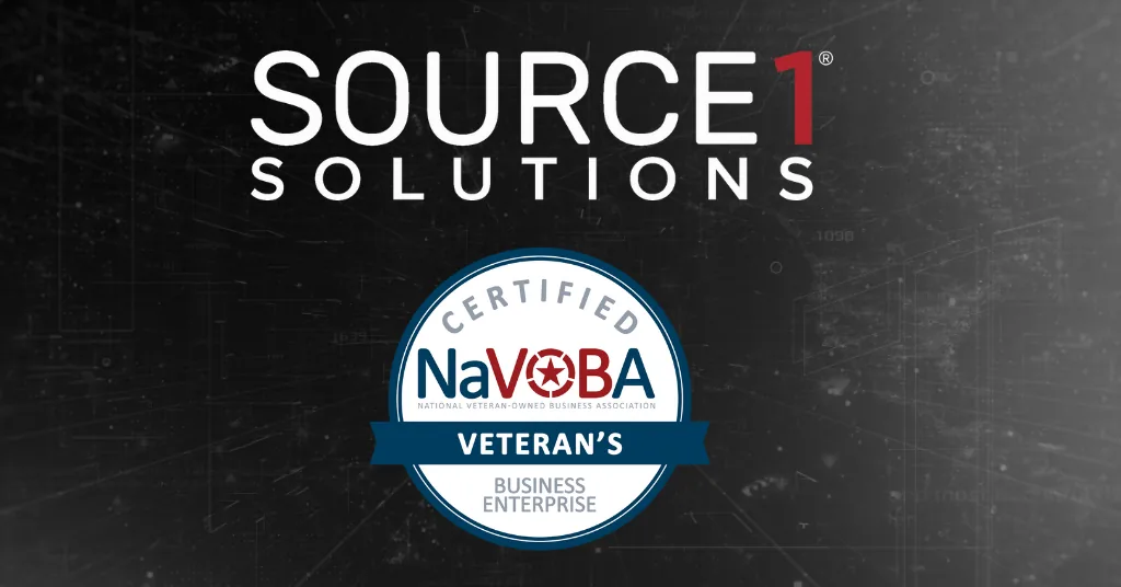 Source 1 Solutions logo with the NaVOBA Certified Veteran's Business Enterprise seal