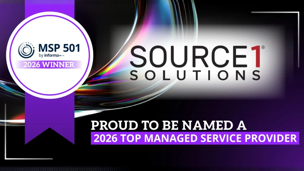 MSP 501 2026 Winner badge naming Source 1 Solutions a top managed service provider