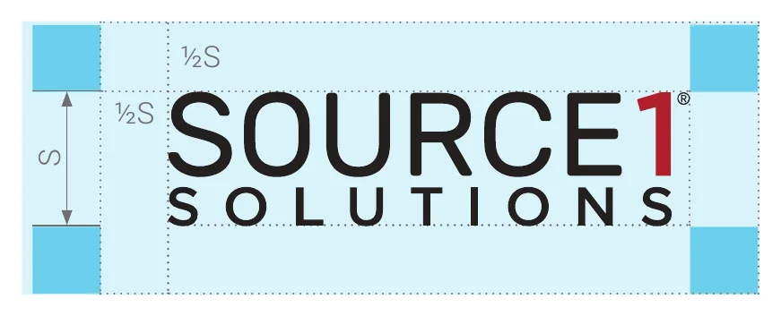 Source 1 Solutions logo clear space diagram, half the logo height on every side