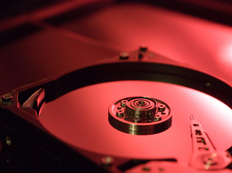 Close-up of hard disk drive.